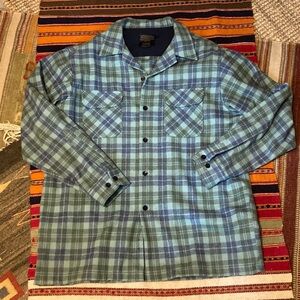 Pendleton Black and Gold Original Board Wool Shirt- Large Green&Navy Plaid Shirt